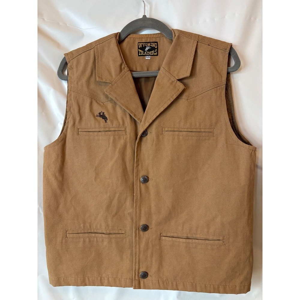 Vintage Wyoming Traders Vest‎ Mens 14/16 Brown Canvas Button Up Cowboy Rodeo